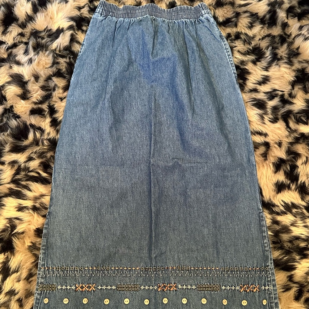 Blue Embellished Midi Pencil Skirt